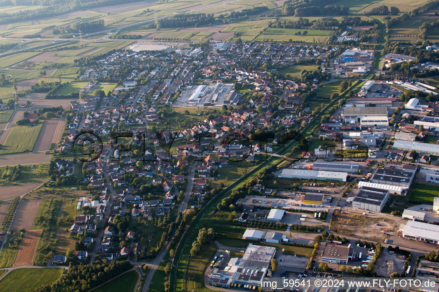 District Vimbuch in Bühl in the state Baden-Wuerttemberg, Germany from the plane