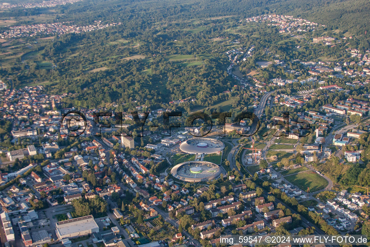 Aerial view of Shopping Cité from the southwest in the district Oos in Baden-Baden in the state Baden-Wuerttemberg, Germany