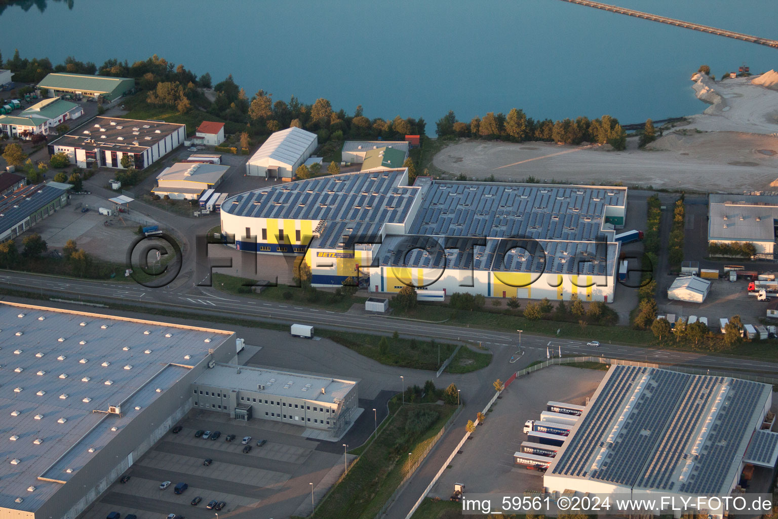 Oblique view of Industrial area W in Muggensturm in the state Baden-Wuerttemberg, Germany