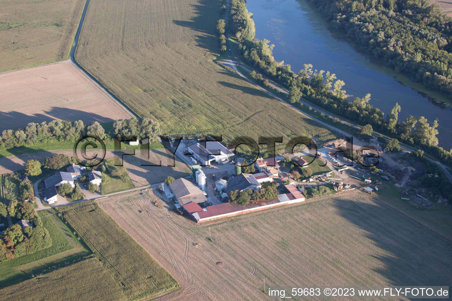 Drone image of District Rheinsheim in Philippsburg in the state Baden-Wuerttemberg, Germany