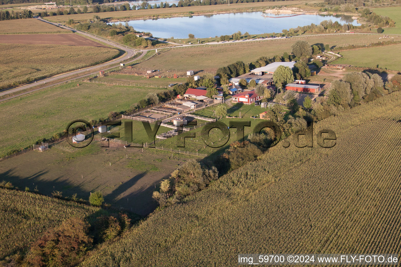 Aerial photograpy of Stork Farm in the district Rußheim in Dettenheim in the state Baden-Wuerttemberg, Germany