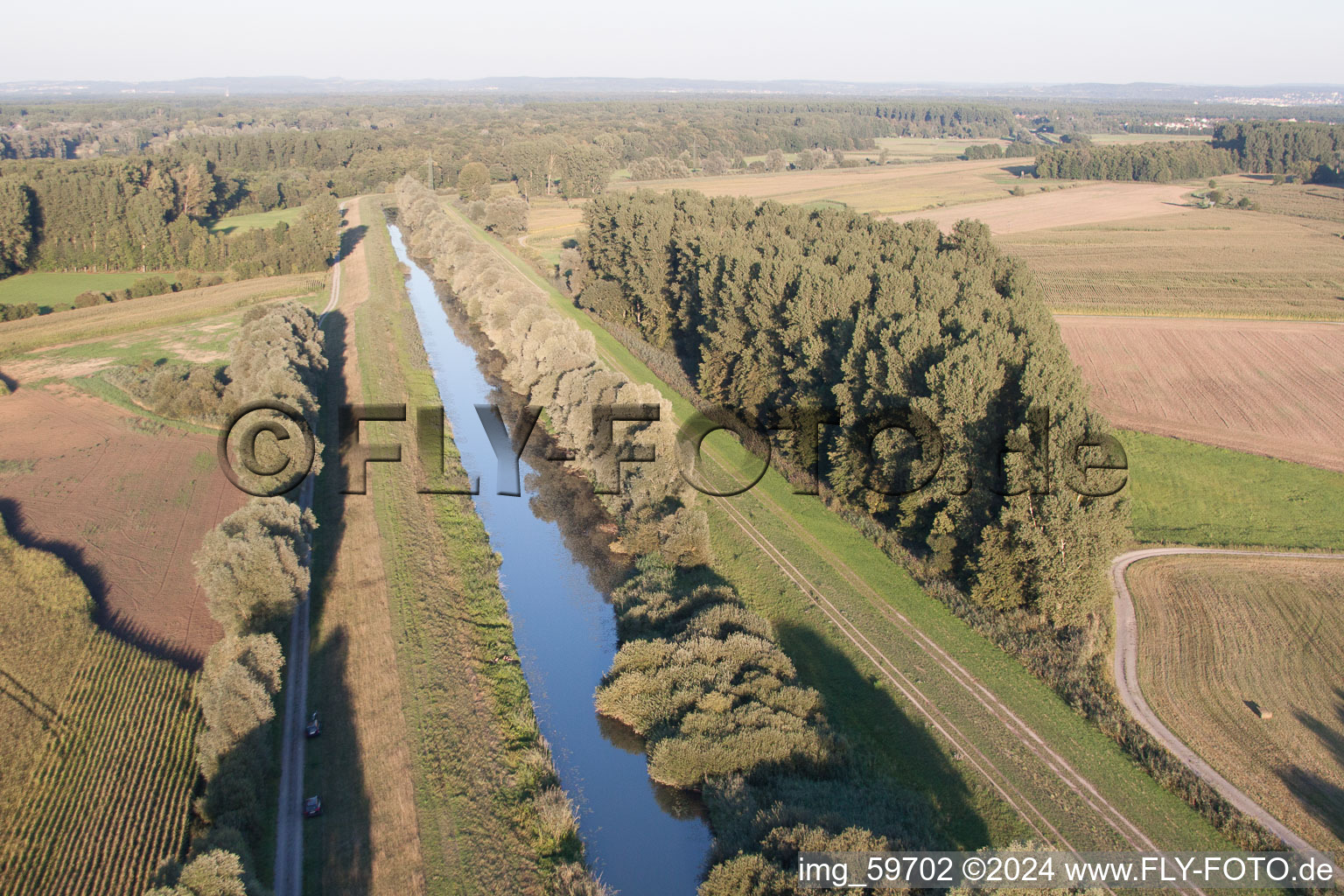 Aerial view of Saalbach Canal in the district Rußheim in Dettenheim in the state Baden-Wuerttemberg, Germany