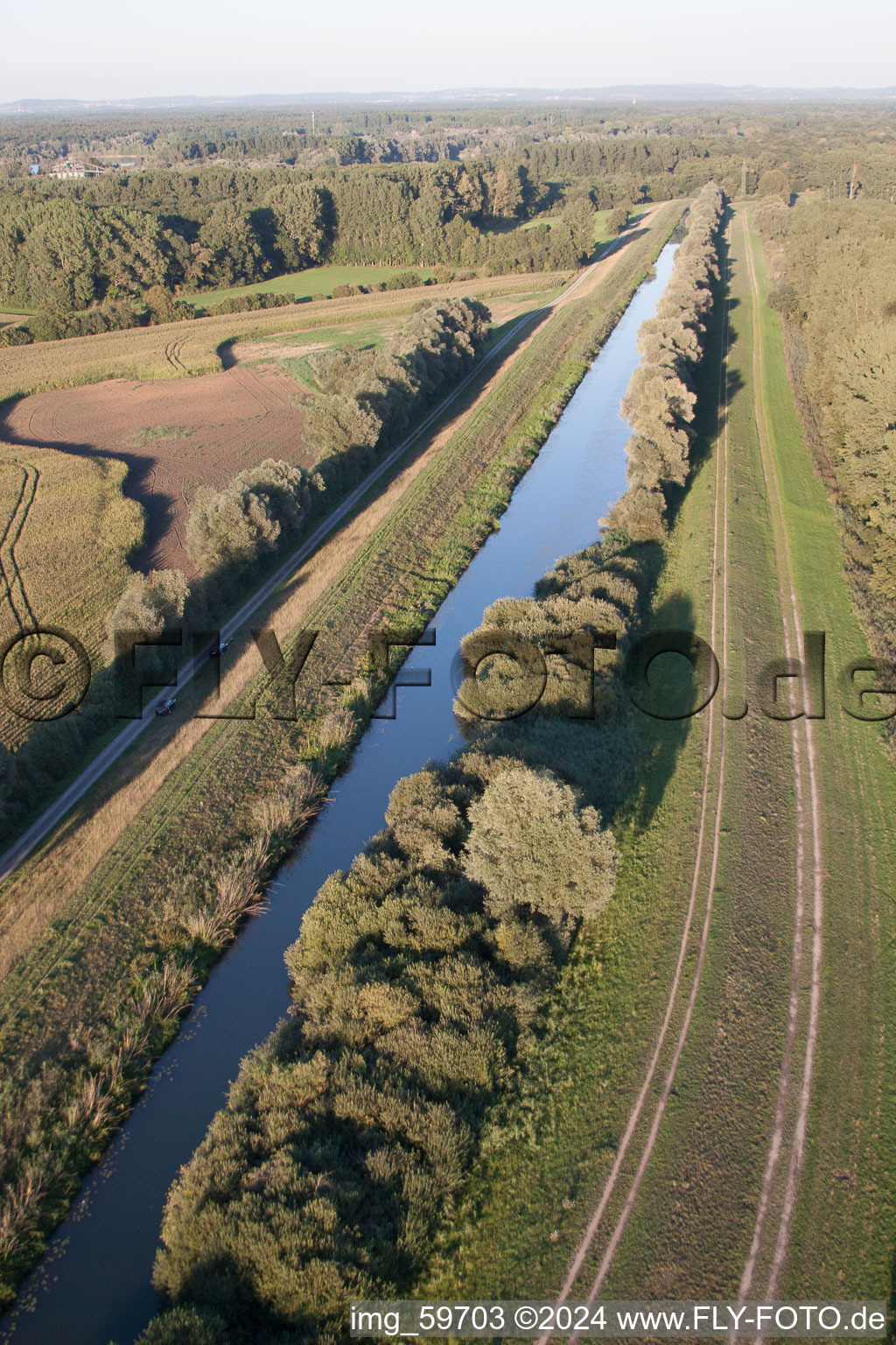 Aerial photograpy of Saalbach Canal in the district Rußheim in Dettenheim in the state Baden-Wuerttemberg, Germany