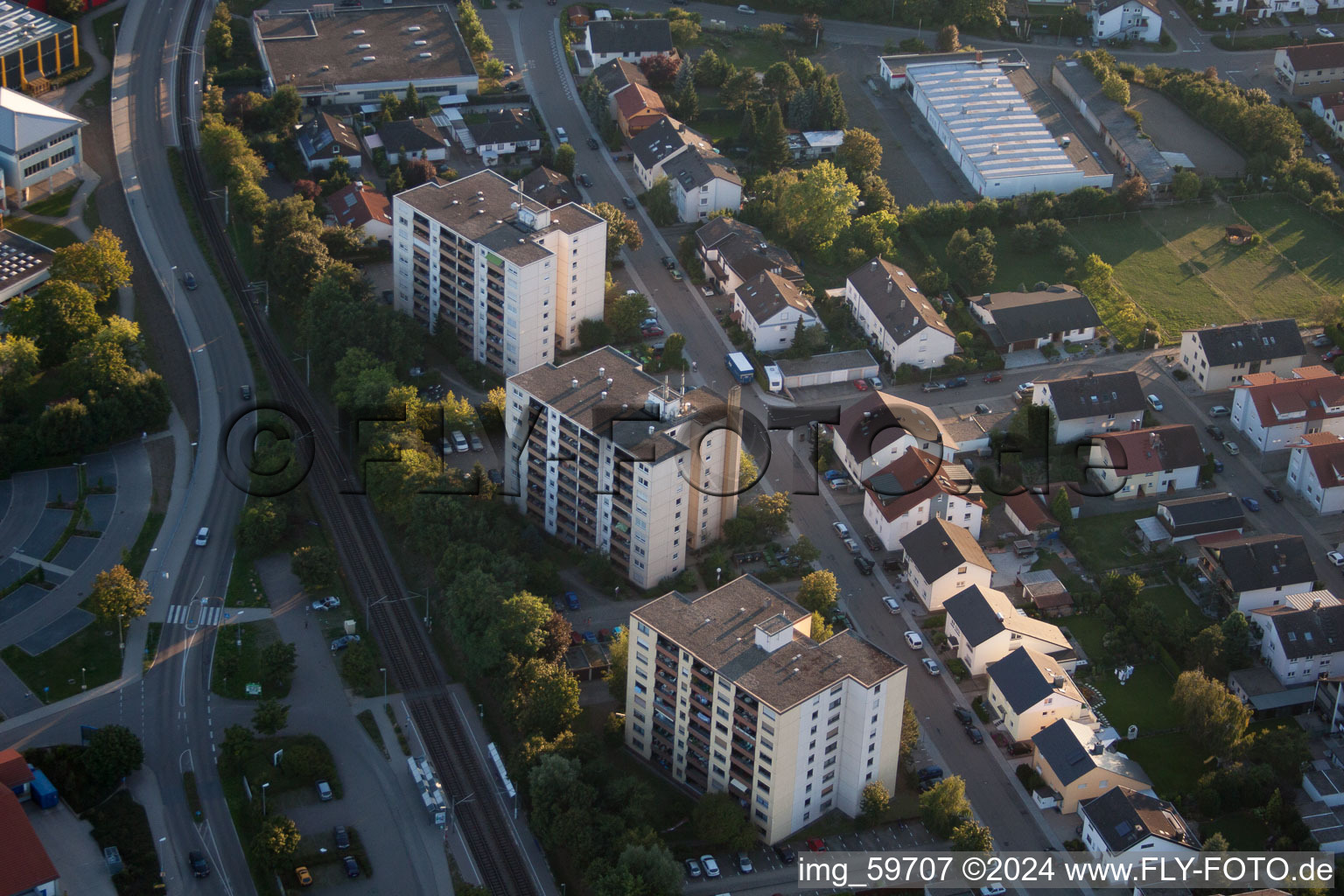 High-rise ensemble of Rudolf Diesel Strasse in Linkenheim-Hochstetten in the state Baden-Wurttemberg