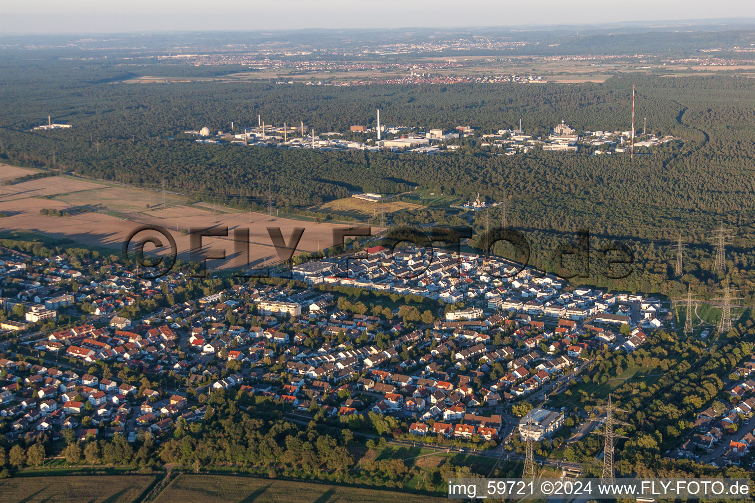 Campus building of the university KIT - Campus Nord (former Nuclear research centre Karlsruhe) behind Leopoldshafen in Eggenstein-Leopoldshafen in the state Baden-Wurttemberg, Germany out of the air