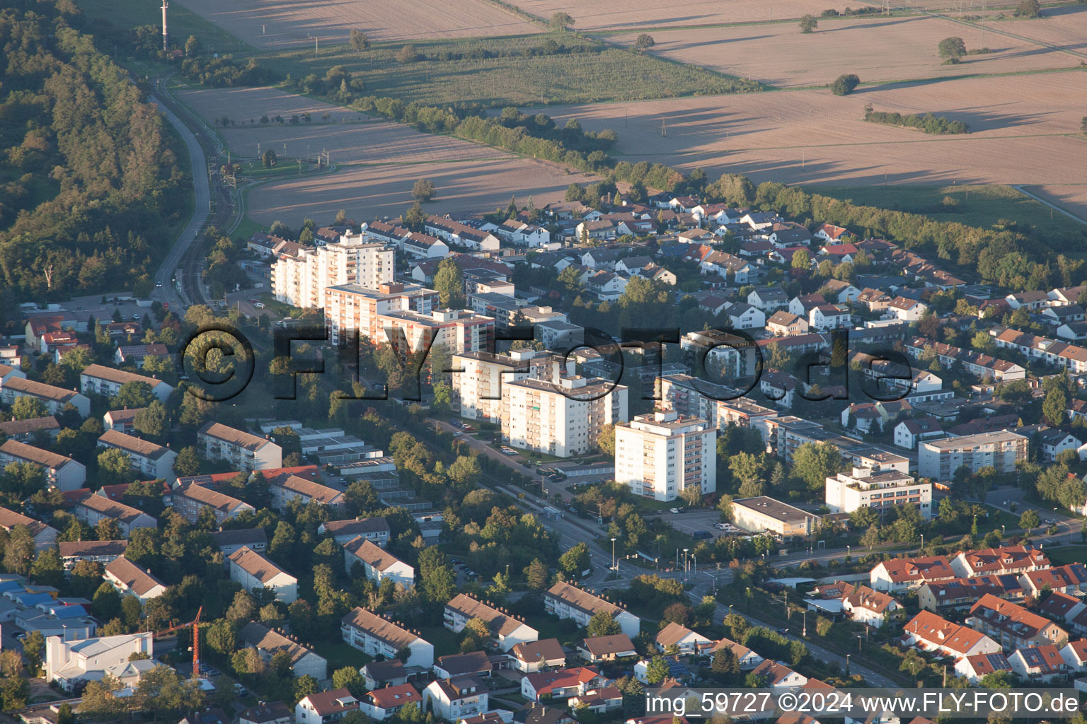 Drone recording of District Leopoldshafen in Eggenstein-Leopoldshafen in the state Baden-Wuerttemberg, Germany