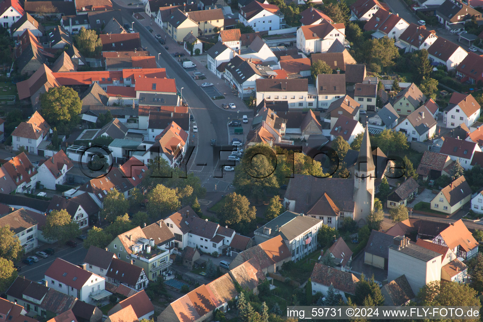 Bird's eye view of District Eggenstein in Eggenstein-Leopoldshafen in the state Baden-Wuerttemberg, Germany