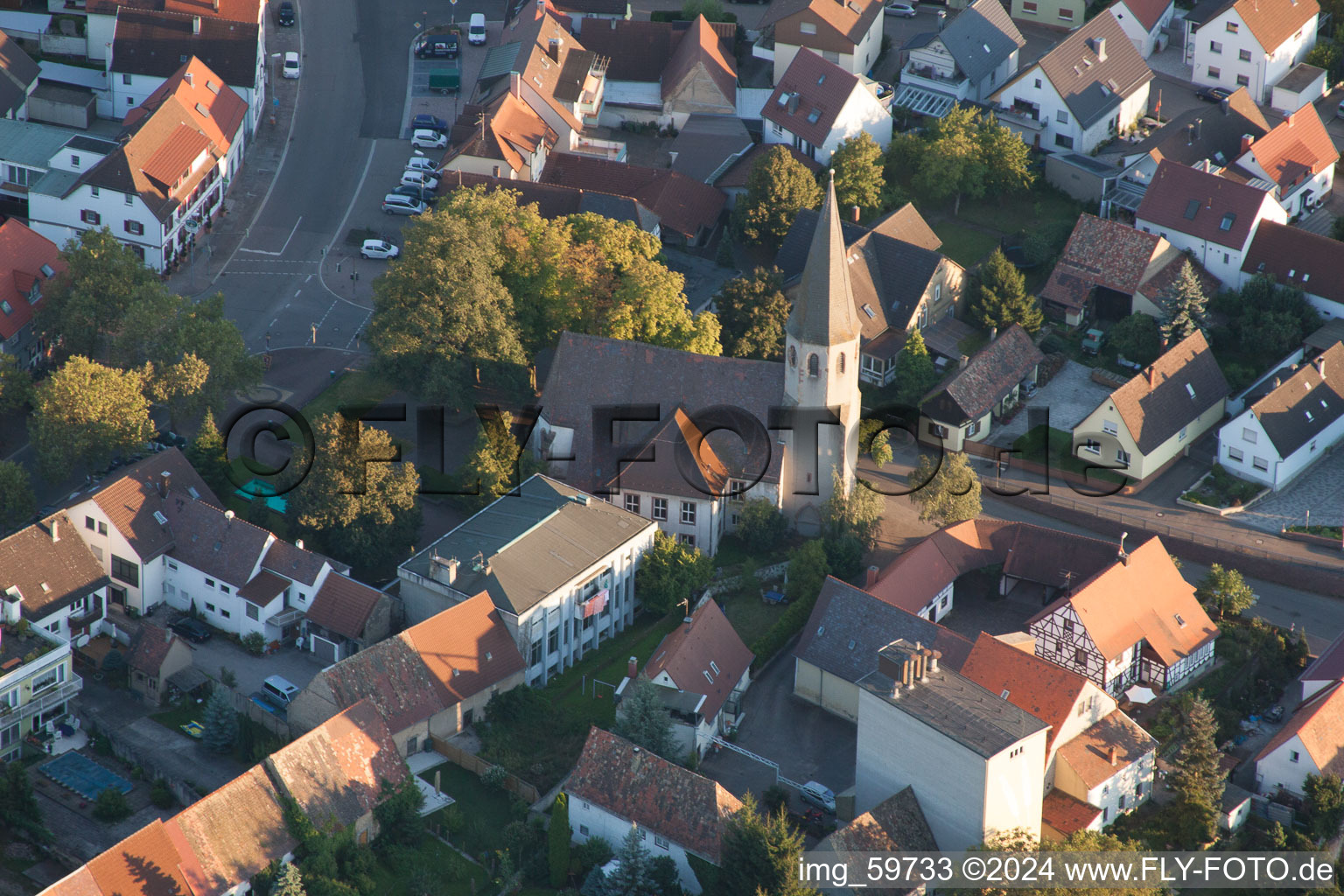 Drone recording of District Eggenstein in Eggenstein-Leopoldshafen in the state Baden-Wuerttemberg, Germany