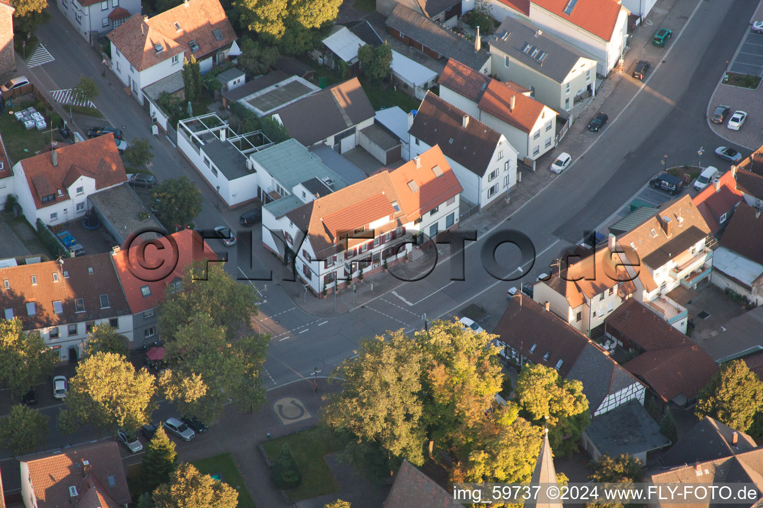 Aerial view of To the Lion in the district Eggenstein in Eggenstein-Leopoldshafen in the state Baden-Wuerttemberg, Germany