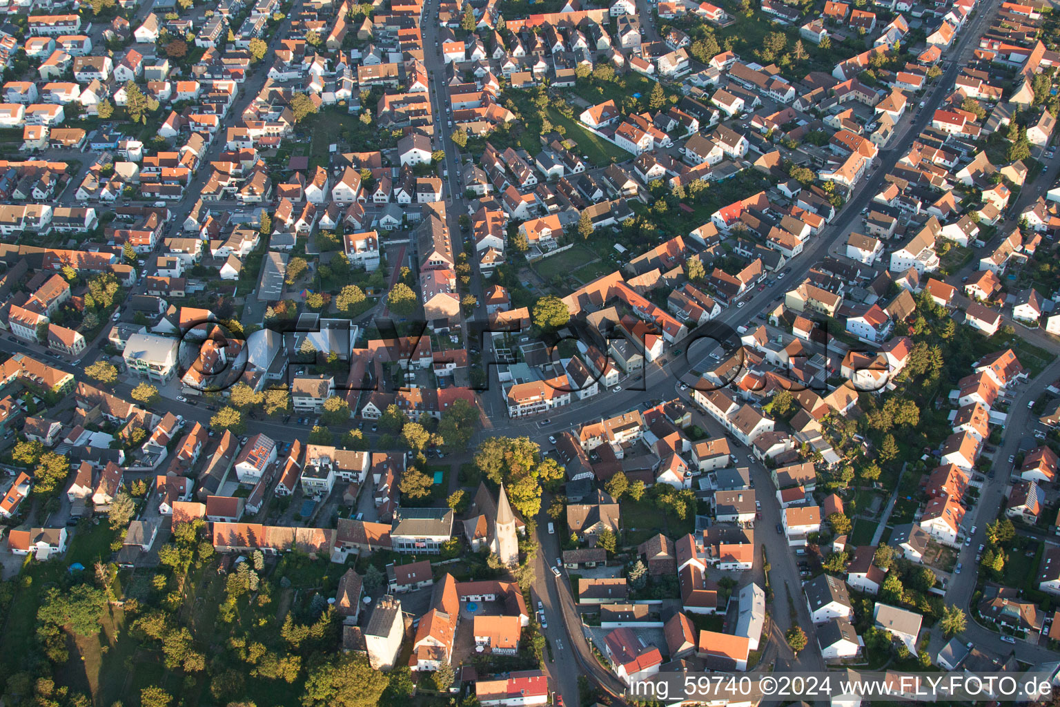 District Eggenstein in Eggenstein-Leopoldshafen in the state Baden-Wuerttemberg, Germany seen from a drone