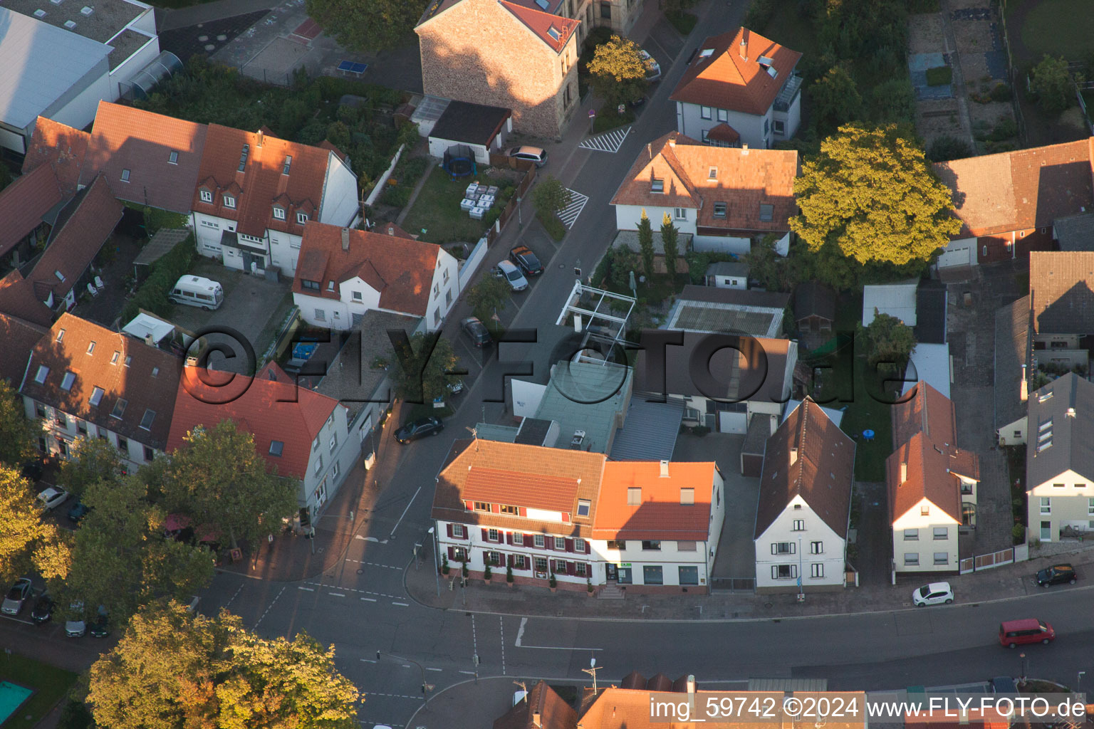 To the Lion in the district Eggenstein in Eggenstein-Leopoldshafen in the state Baden-Wuerttemberg, Germany from above