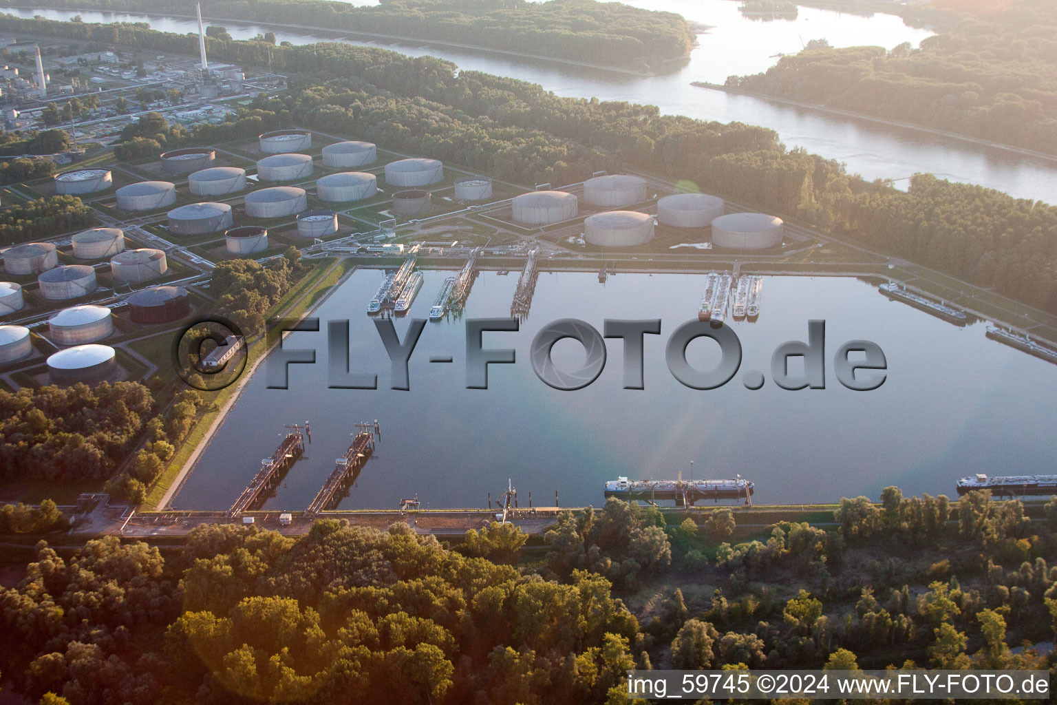 Aerial photograpy of Oil port in the district Knielingen in Karlsruhe in the state Baden-Wuerttemberg, Germany