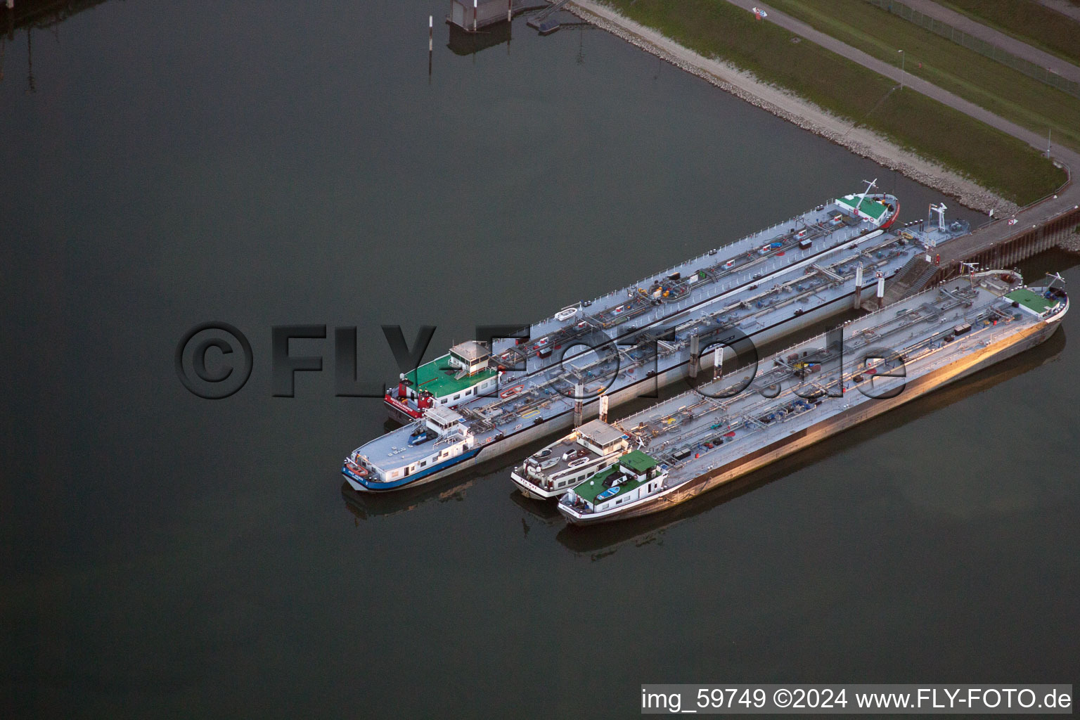 Aerial view of Karlsruhe, oil port in the district Rheinhafen in Karlsruhe in the state Baden-Wuerttemberg, Germany