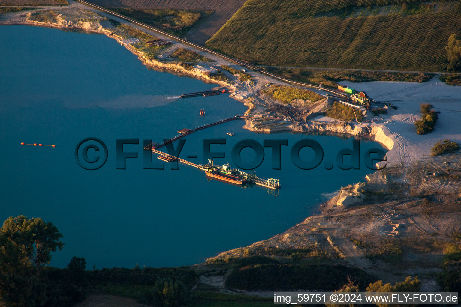 Site and tailings area of the gravel and rhine gold mining on old rhine in Neupotz in the state Rhineland-Palatinate