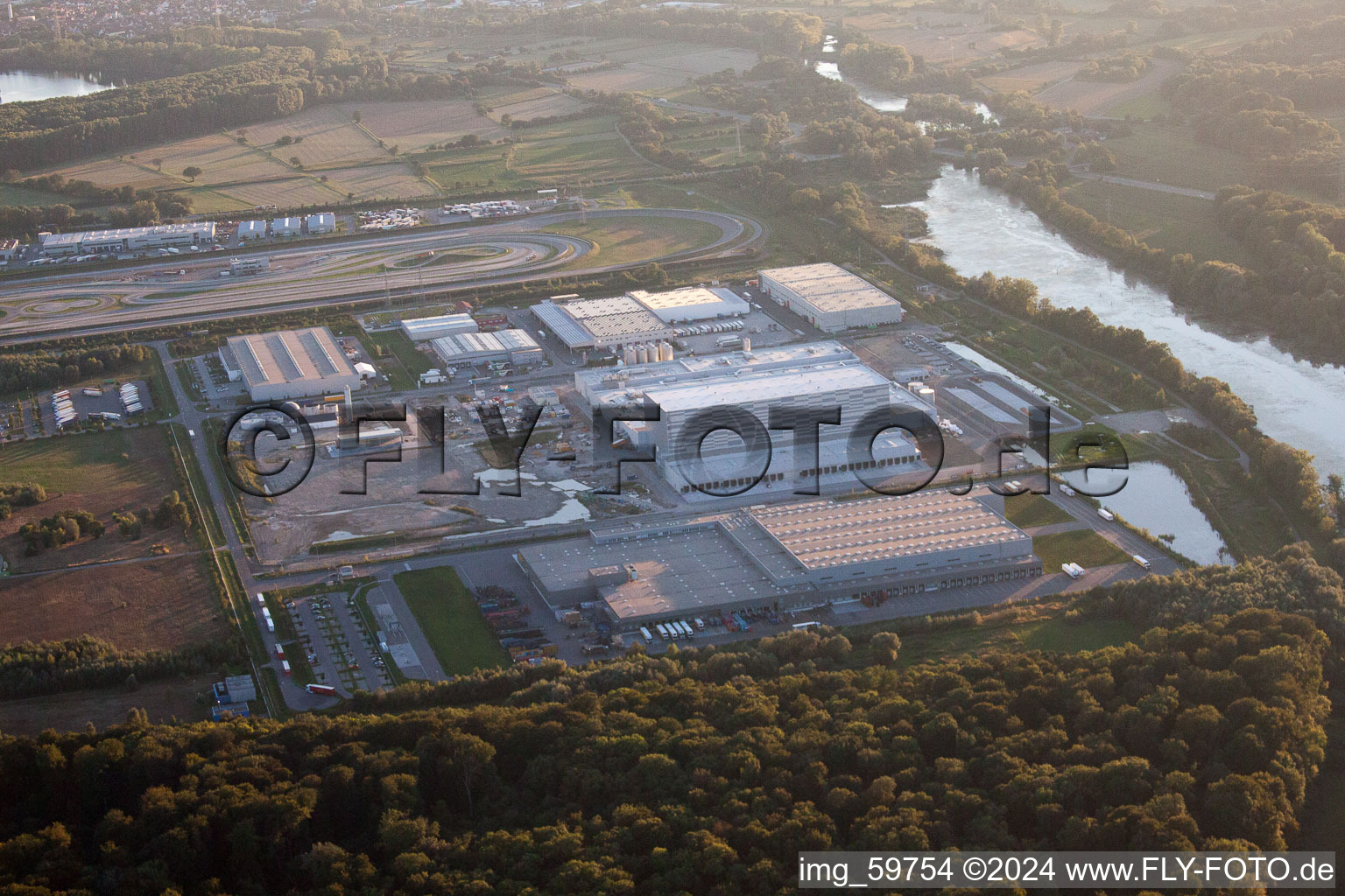 Oberwald industrial area from the north in Wörth am Rhein in the state Rhineland-Palatinate, Germany