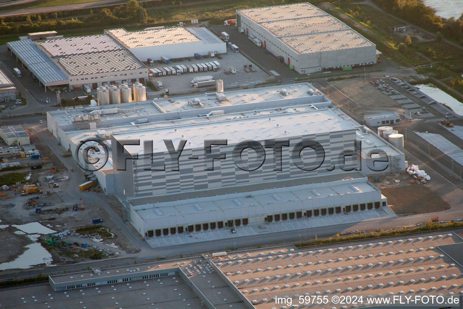 Oberwald Industrial Area in Wörth am Rhein in the state Rhineland-Palatinate, Germany from a drone