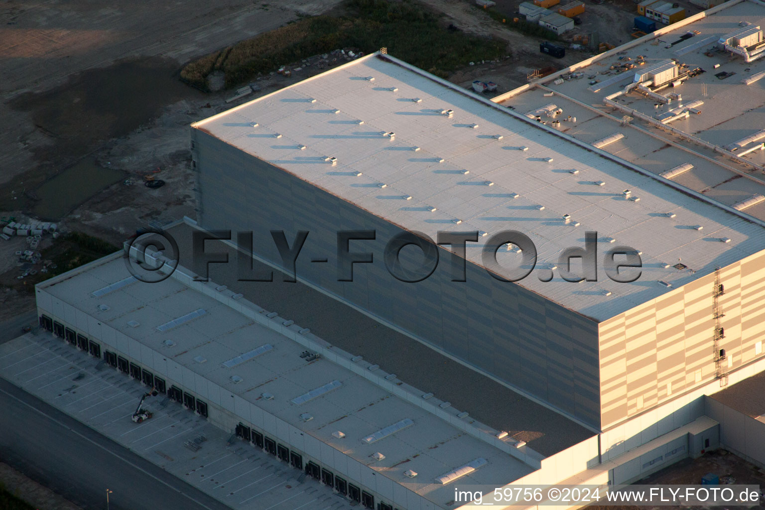 Oberwald Industrial Area in Wörth am Rhein in the state Rhineland-Palatinate, Germany seen from a drone