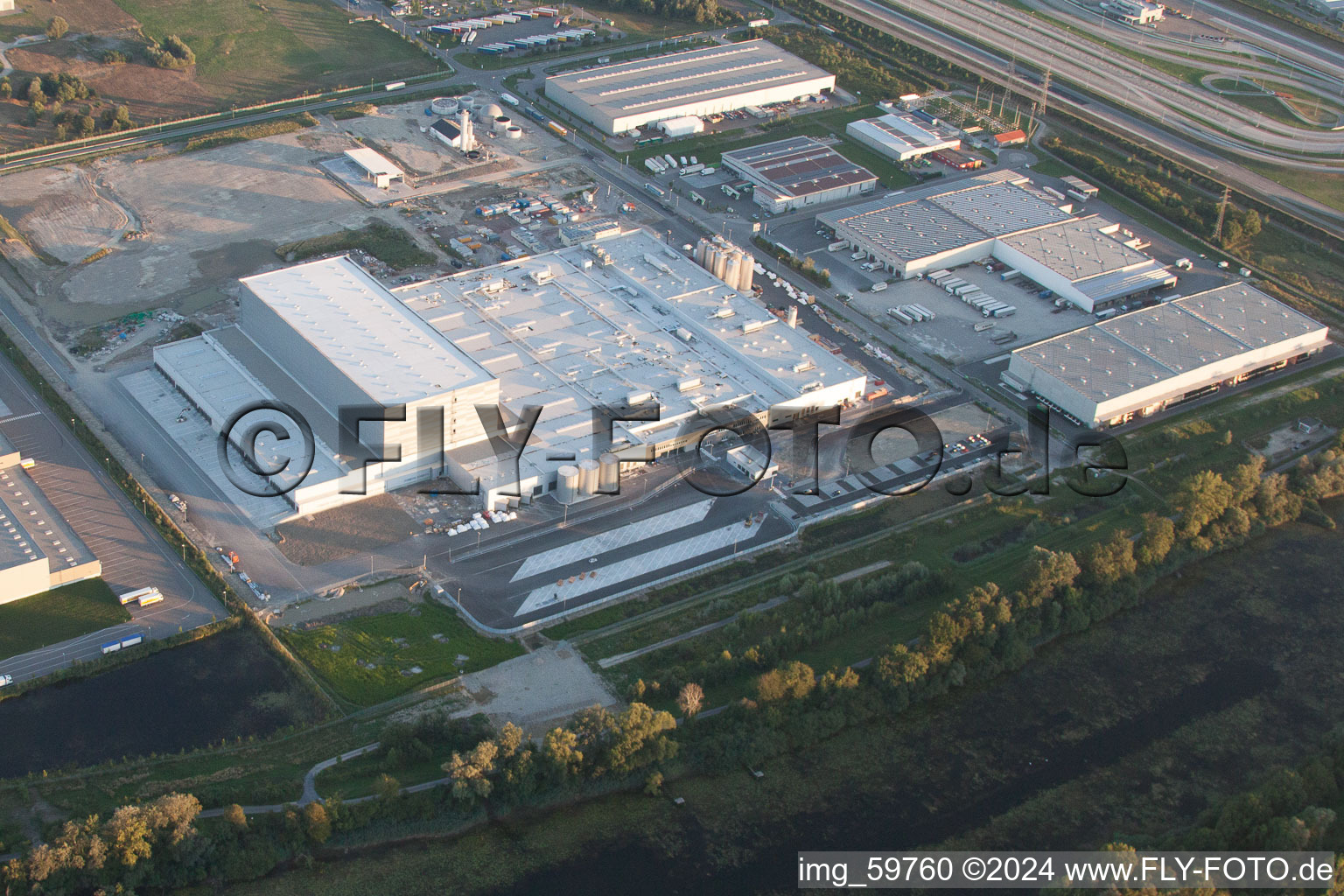 Oberwald Industrial Area in Wörth am Rhein in the state Rhineland-Palatinate, Germany from above