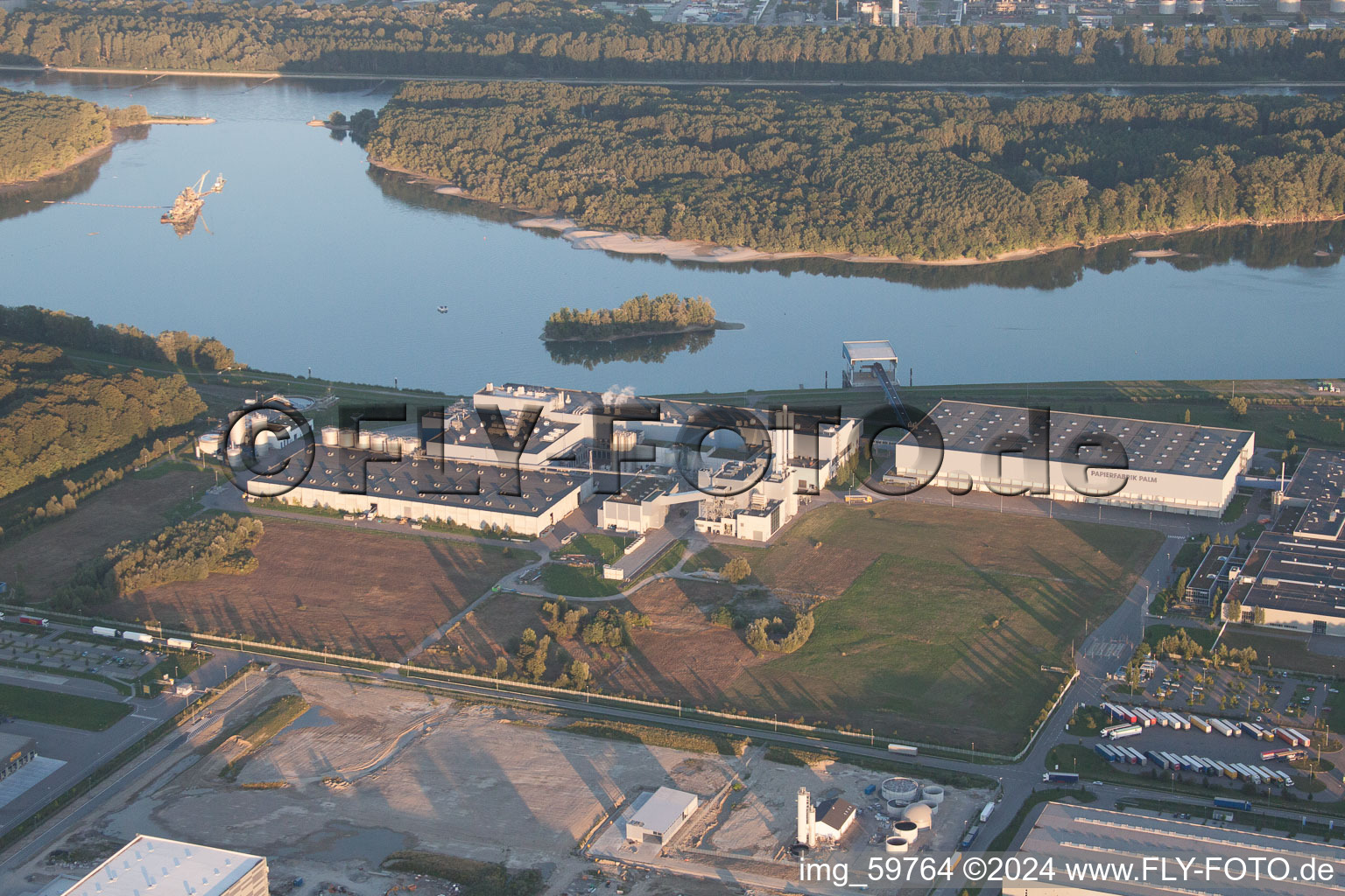 Bird's eye view of Oberwald industrial area in Wörth am Rhein in the state Rhineland-Palatinate, Germany