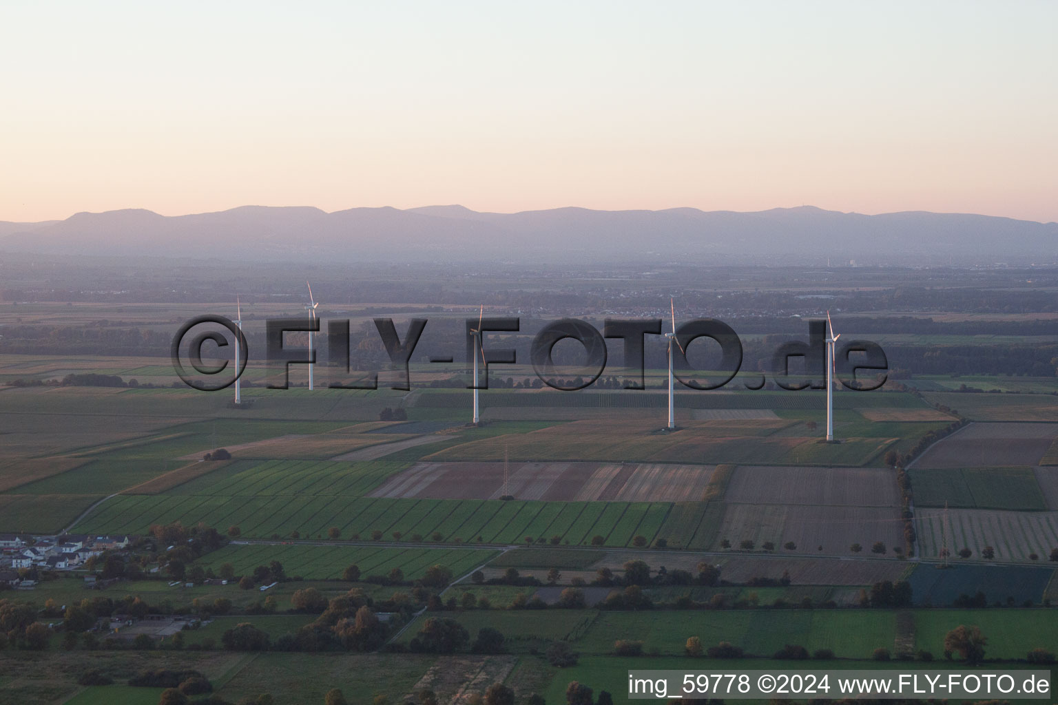 Aerial view of Minfeld in the state Rhineland-Palatinate, Germany