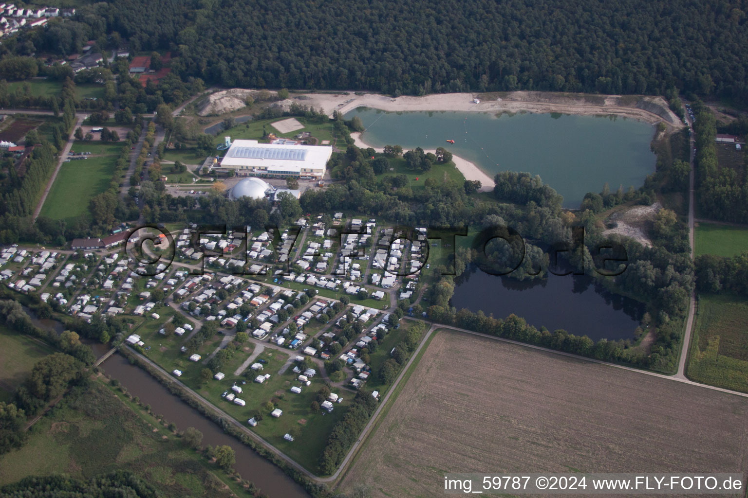 Campsite at the Moby Dick leisure centre in Rülzheim in the state Rhineland-Palatinate, Germany