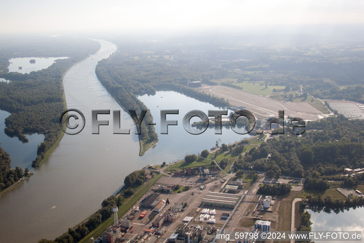 Aerial photograpy of Rohm & Haas Industry on the Rhine in Lauterbourg in the state Bas-Rhin, France