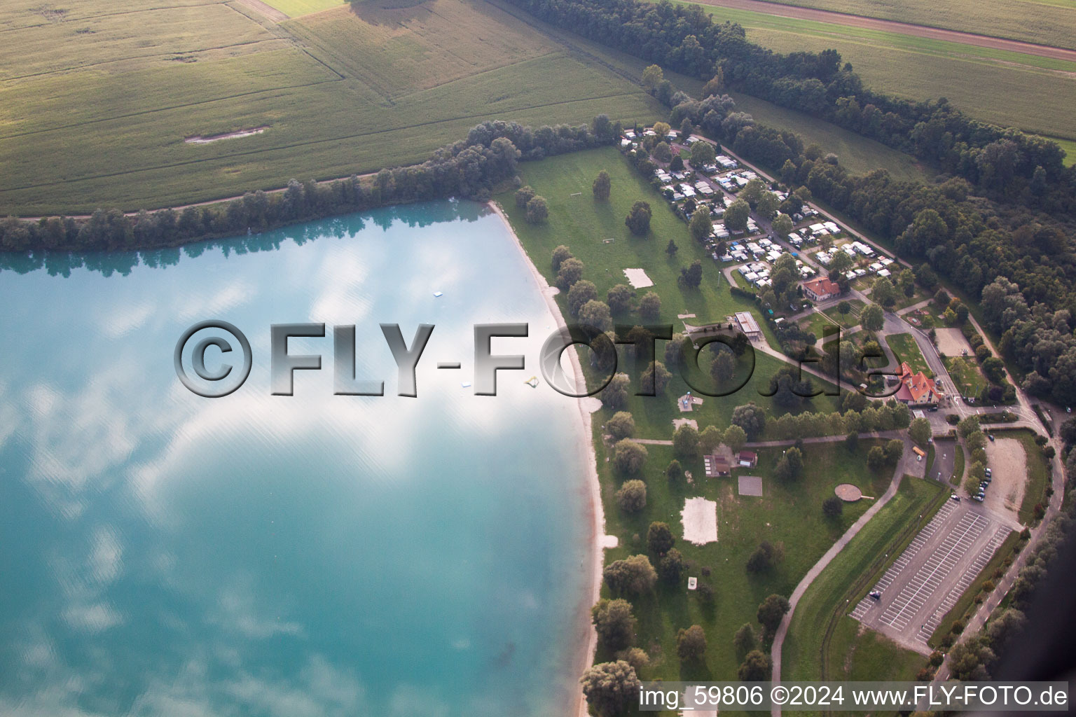 Aerial view of Quarry lake in Lauterbourg in the state Bas-Rhin, France