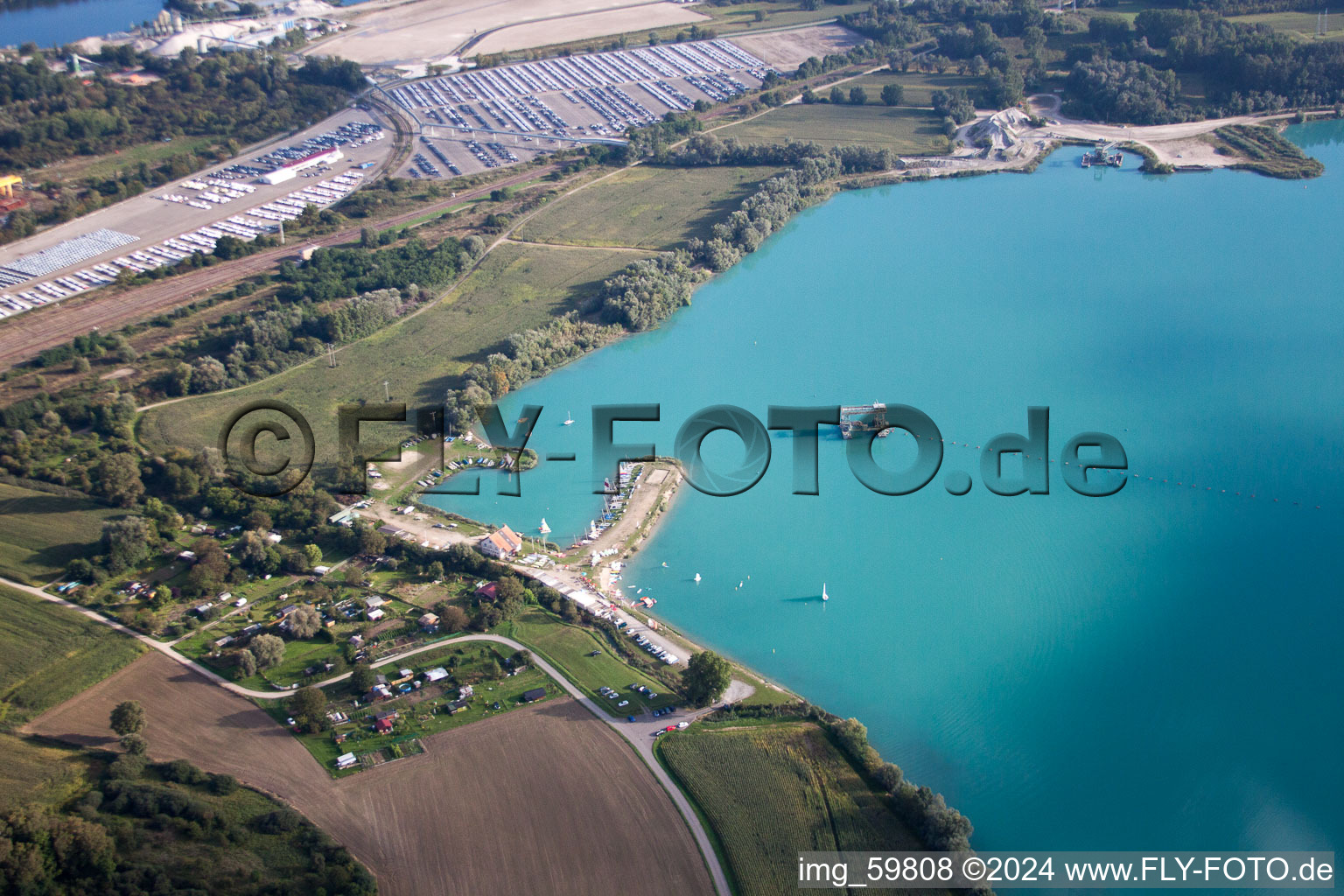 Aerial photograpy of Quarry lake in Lauterbourg in the state Bas-Rhin, France