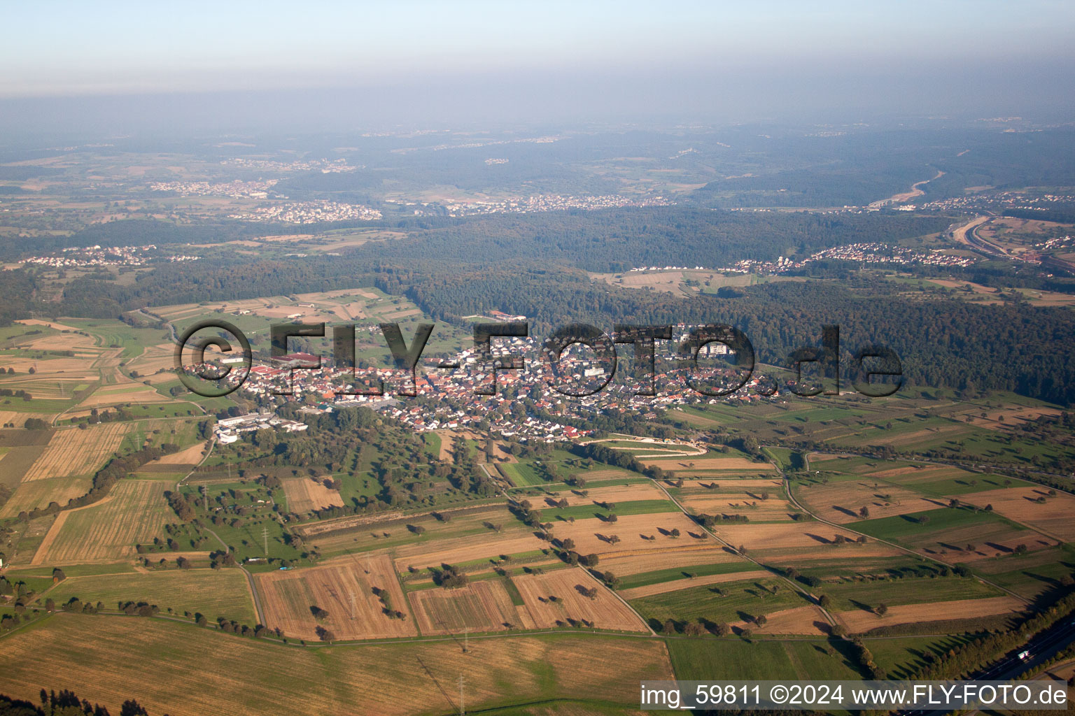 District Grünwettersbach in Karlsruhe in the state Baden-Wuerttemberg, Germany seen from a drone