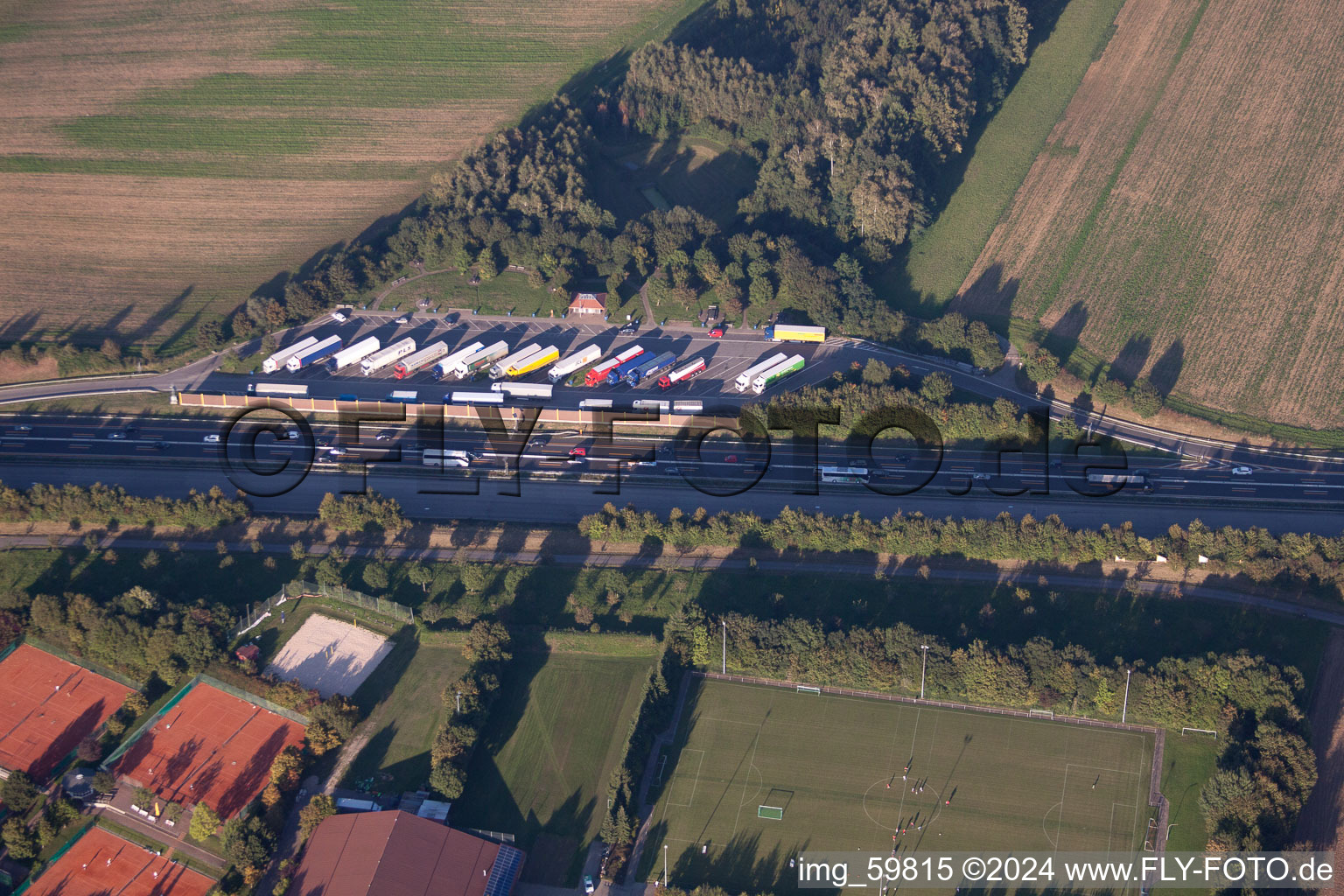 Aerial view of District Grünwettersbach in Karlsruhe in the state Baden-Wuerttemberg, Germany