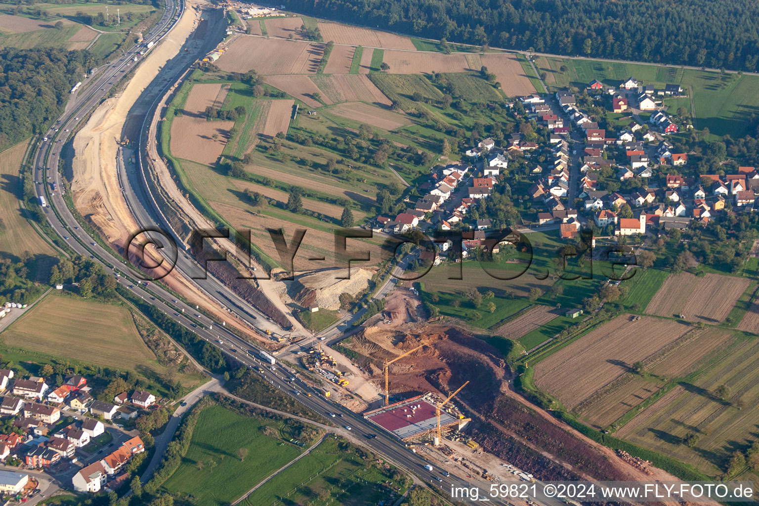 Construction site lanes of the motorway- route and course of the A8 in Mutschelbach in the state Baden-Wurttemberg, Germany