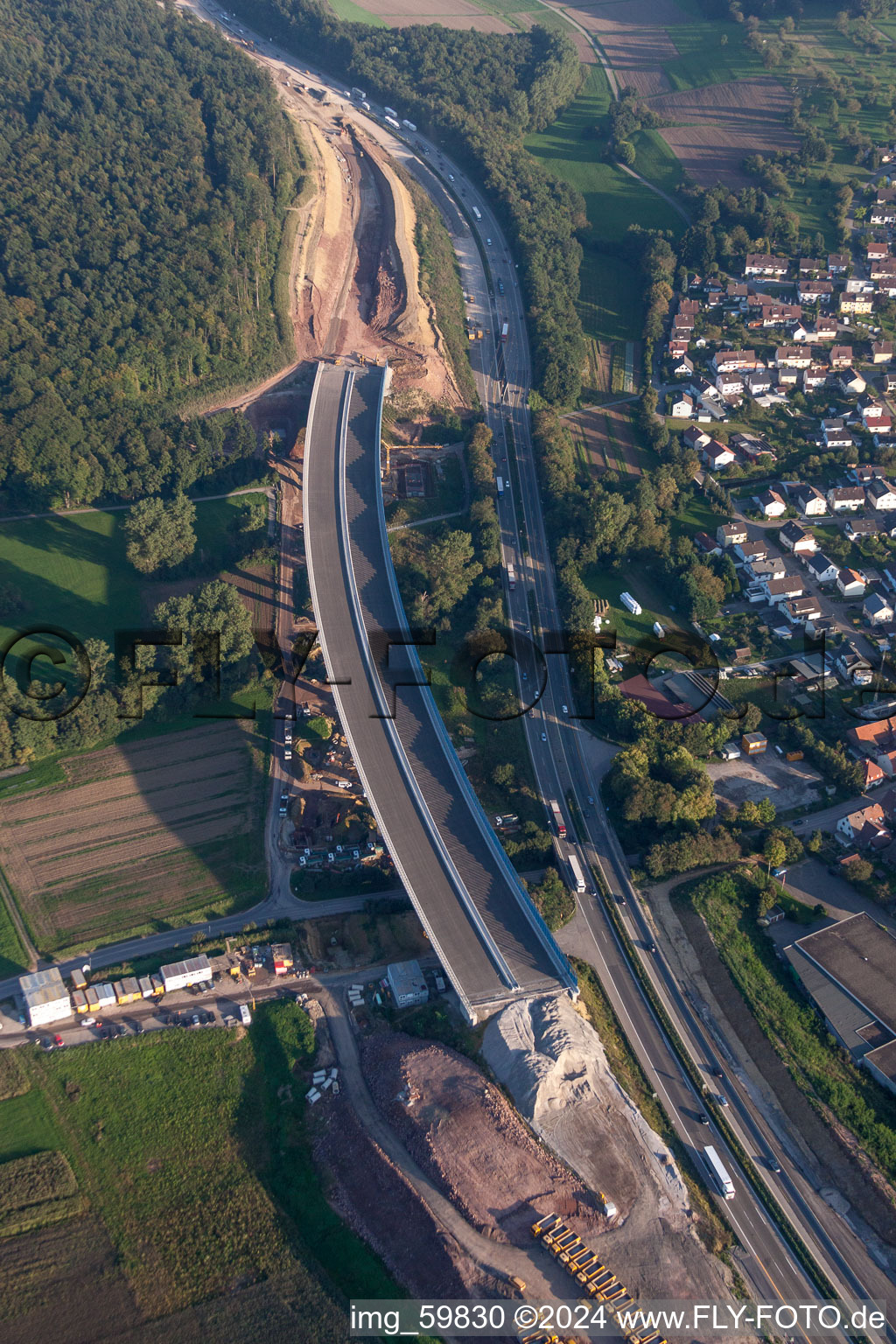 New construction site of the autobahn course of the BAB 8 in the district Mutschelbach in Karlsbad in the state Baden-Wurttemberg, Germany