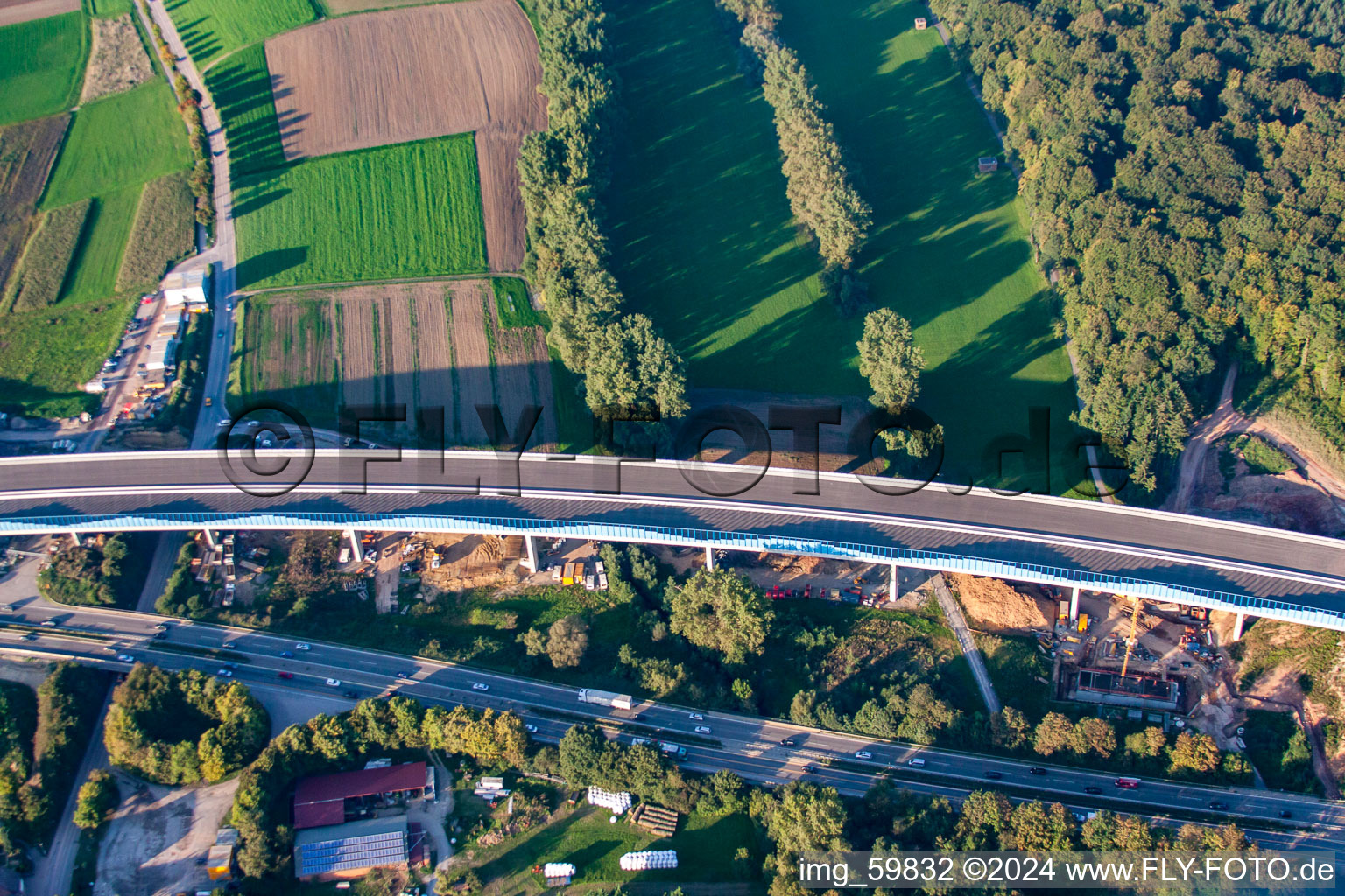 Mutschelbach, construction site A8 in the district Nöttingen in Remchingen in the state Baden-Wuerttemberg, Germany from above