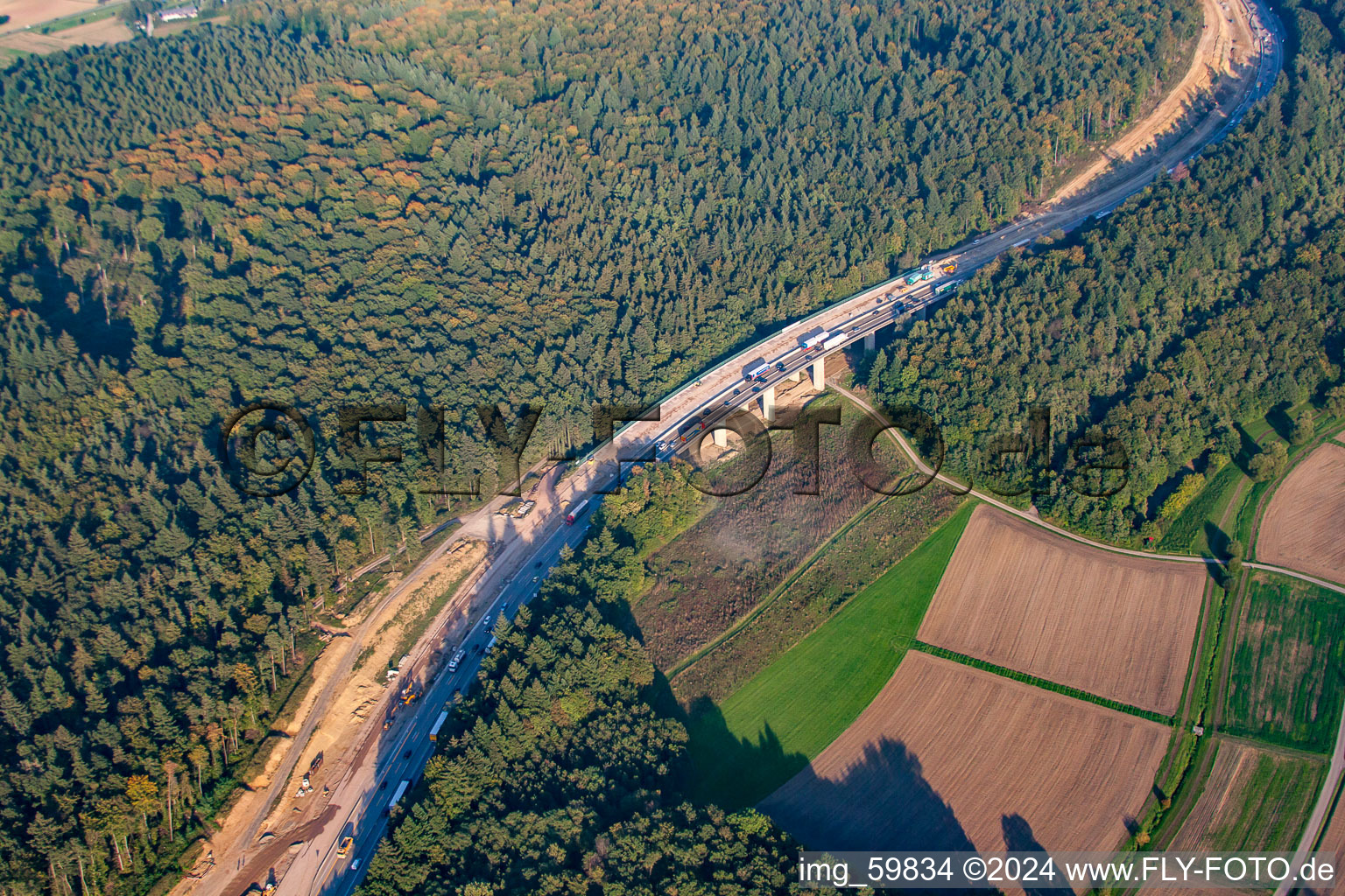 Mutschelbach, construction site A8 in the district Nöttingen in Remchingen in the state Baden-Wuerttemberg, Germany seen from above