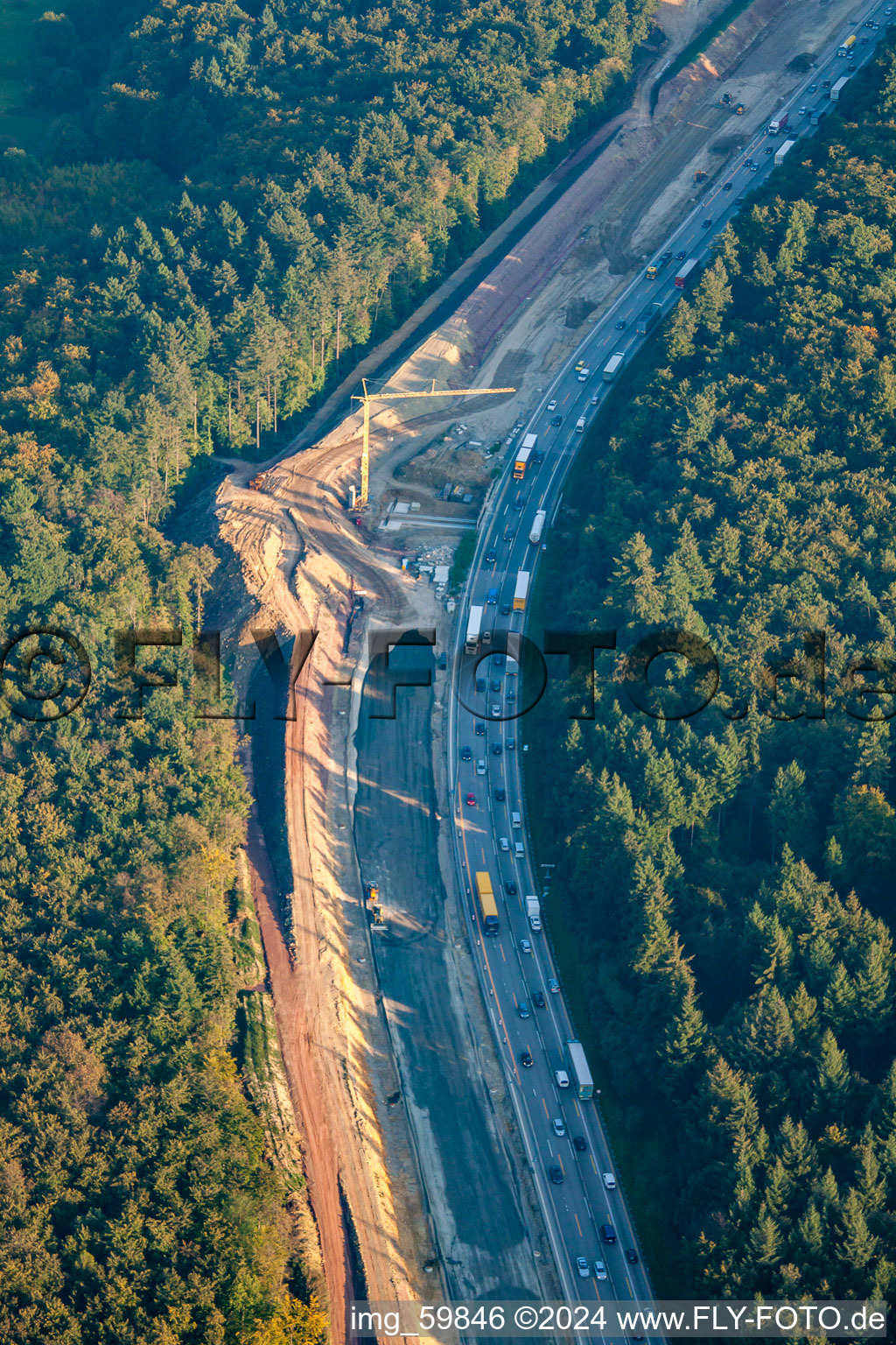 Aerial view of Construction site A8 in the district Nöttingen in Remchingen in the state Baden-Wuerttemberg, Germany