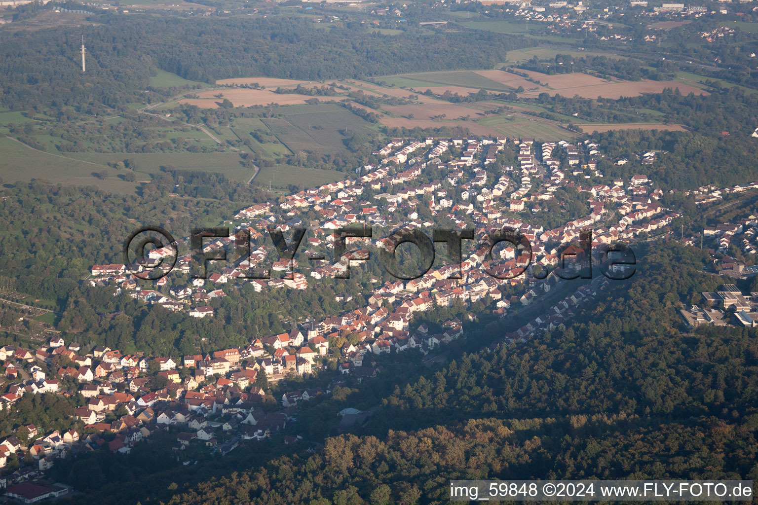 Bird's eye view of Ispringen in the state Baden-Wuerttemberg, Germany