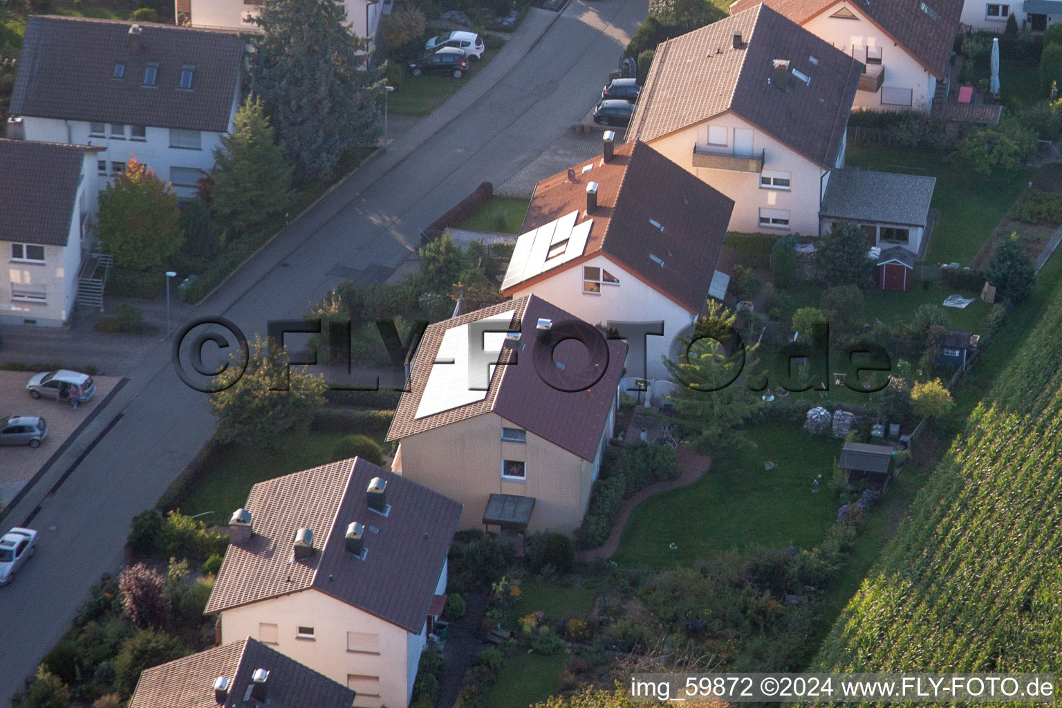 At Rothsberg in Ispringen in the state Baden-Wuerttemberg, Germany seen from above