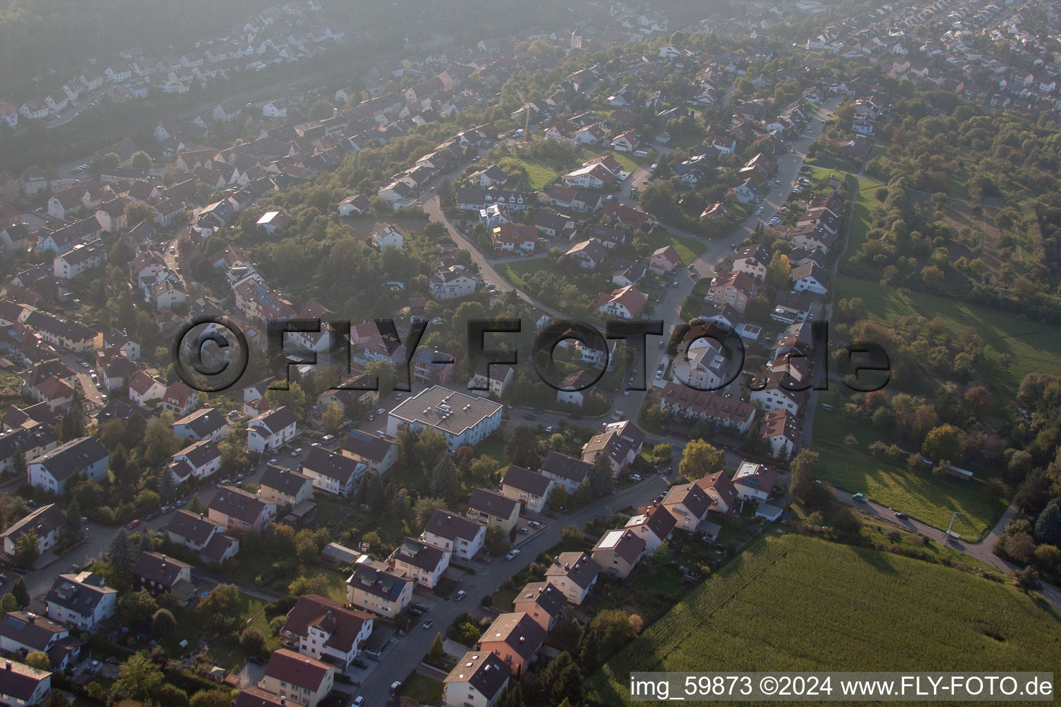 At Rothsberg in Ispringen in the state Baden-Wuerttemberg, Germany from the plane