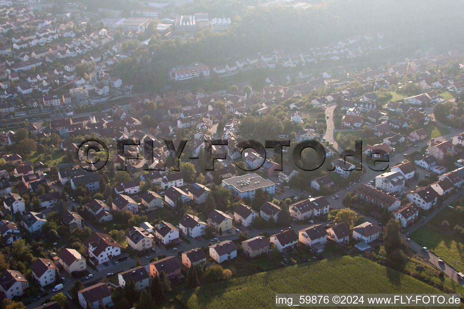 Drone recording of At Rothsberg in Ispringen in the state Baden-Wuerttemberg, Germany