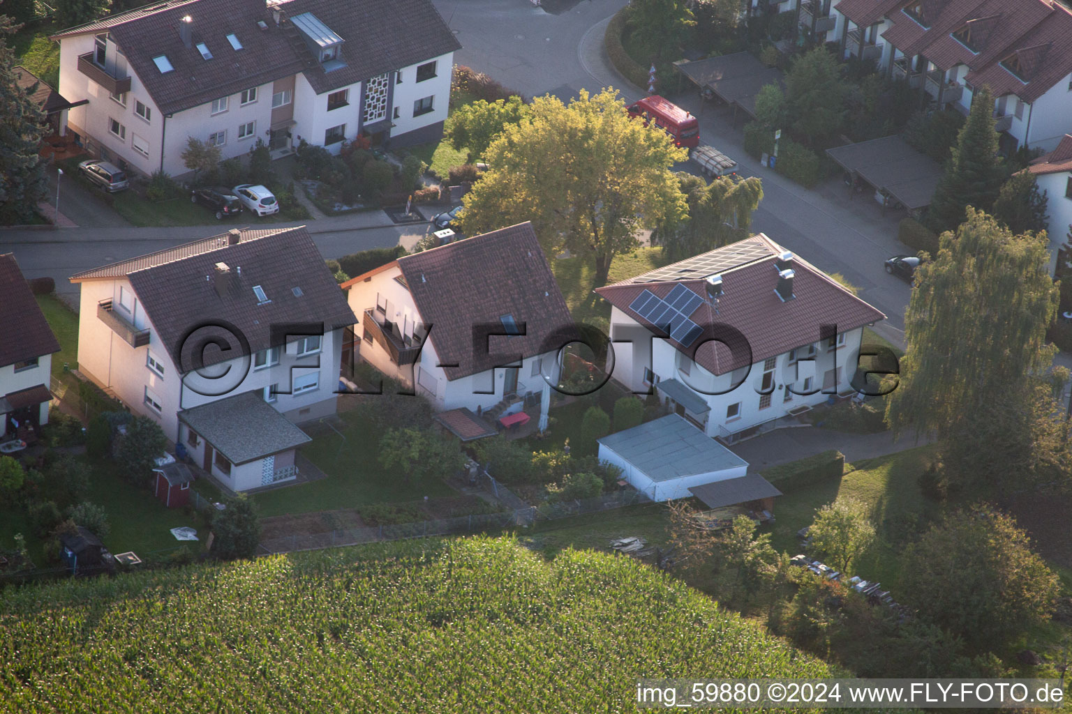 At Rothsberg in Ispringen in the state Baden-Wuerttemberg, Germany seen from a drone