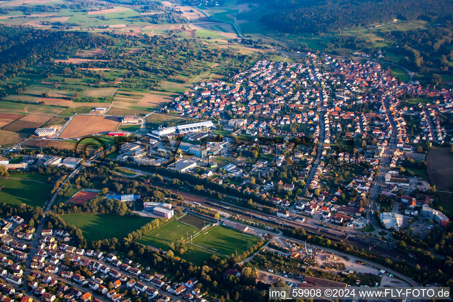 From the north in the district Wilferdingen in Remchingen in the state Baden-Wuerttemberg, Germany