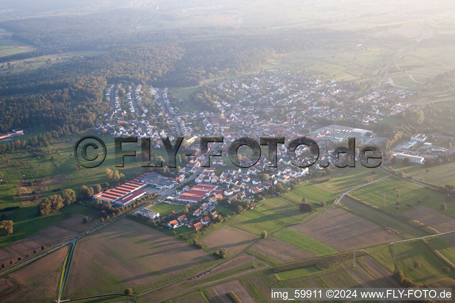 Drone recording of District Stupferich in Karlsruhe in the state Baden-Wuerttemberg, Germany