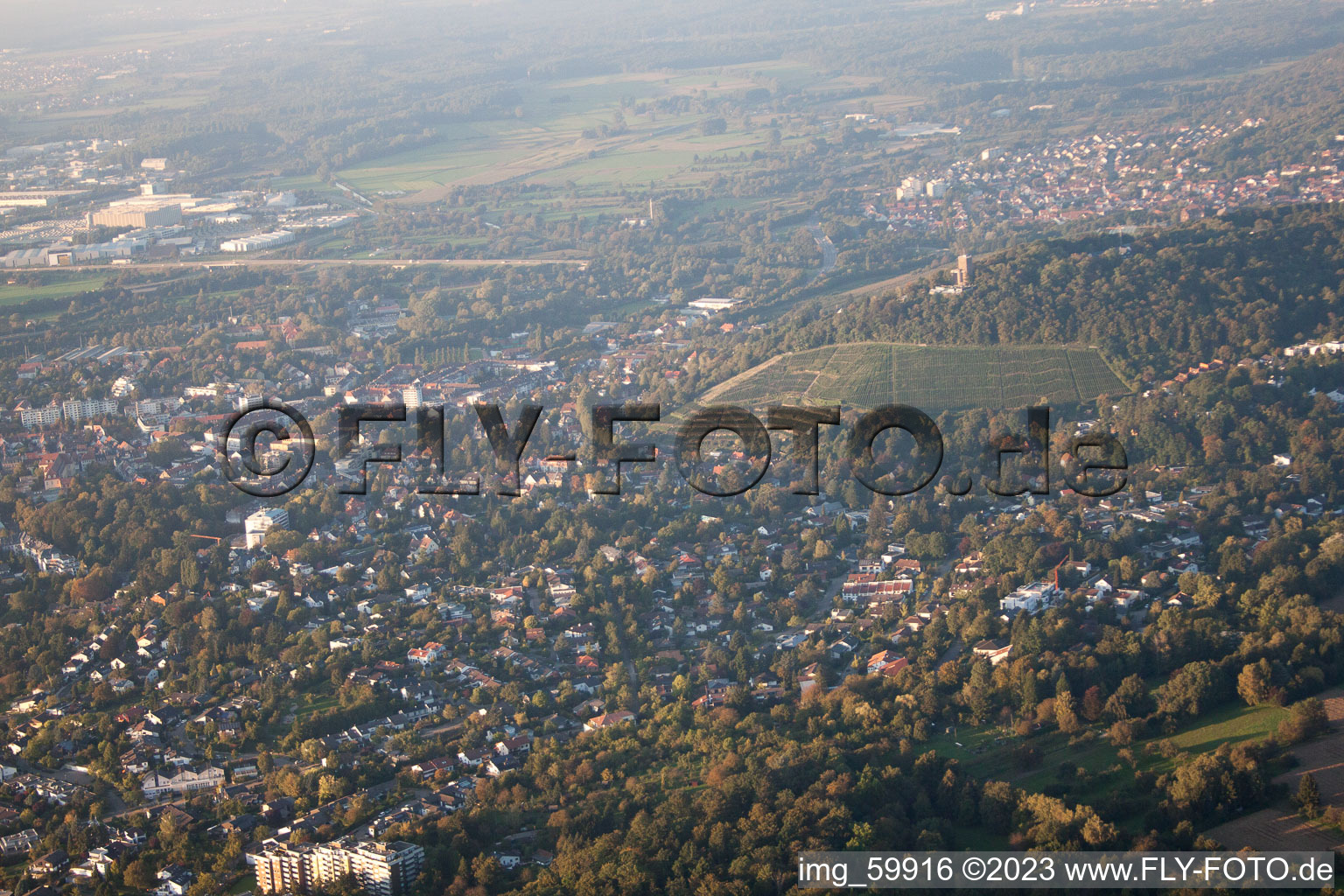 Tower Mountain in the district Durlach in Karlsruhe in the state Baden-Wuerttemberg, Germany out of the air