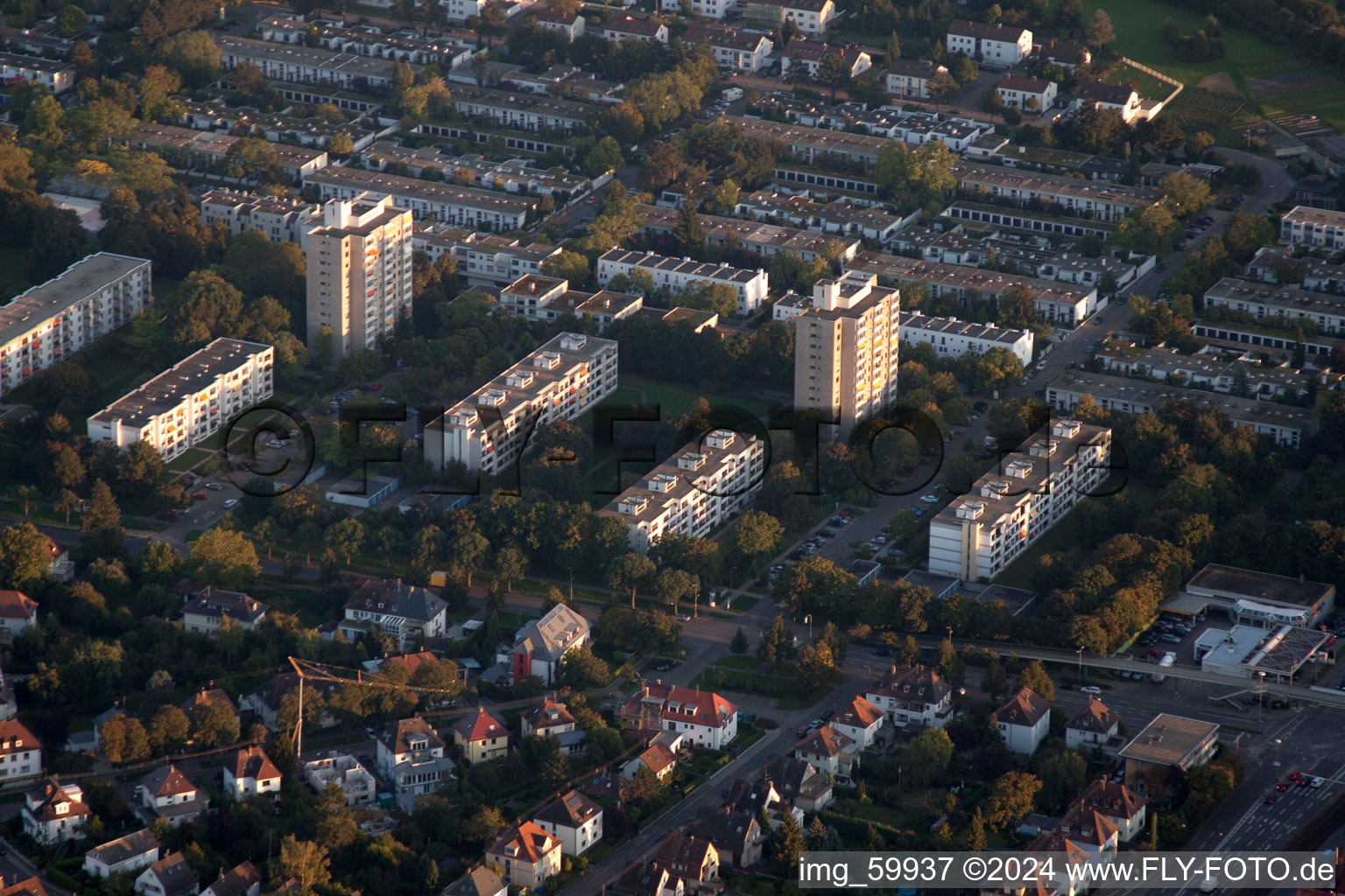 District Rüppurr in Karlsruhe in the state Baden-Wuerttemberg, Germany seen from above