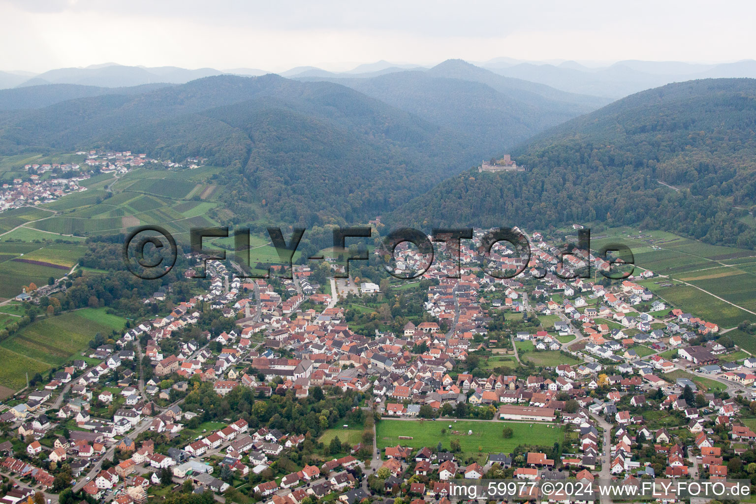 Aerial view of Landeck in Klingenmünster in the state Rhineland-Palatinate, Germany