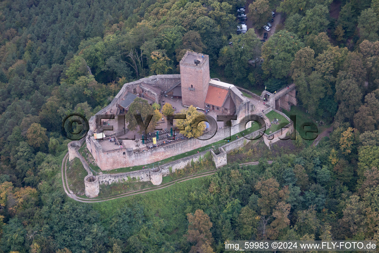 Landeck in Klingenmünster in the state Rhineland-Palatinate, Germany from above