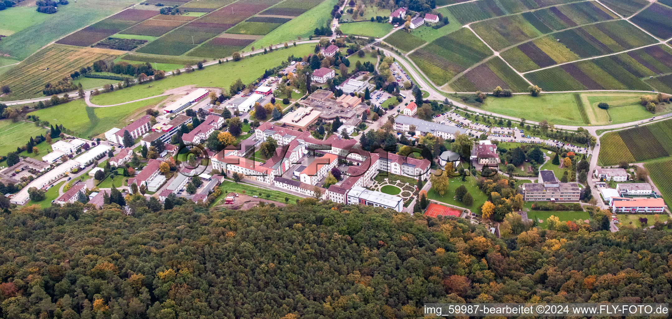 Oblique view of State Psychiatric Clinic in Klingenmünster in the state Rhineland-Palatinate, Germany
