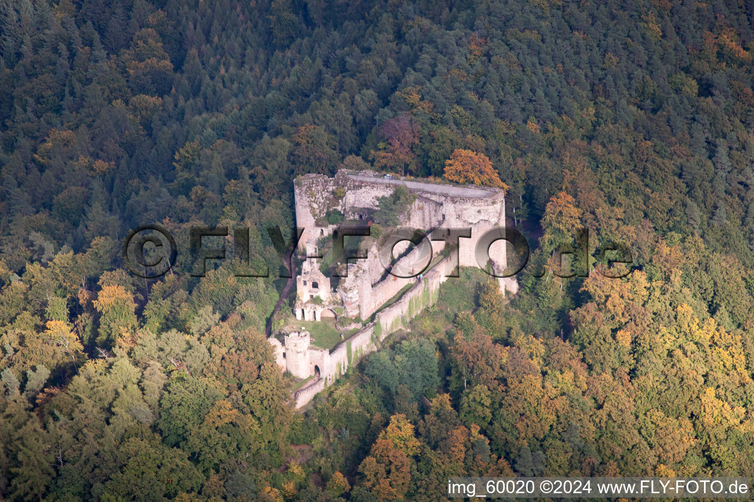 Oblique view of Ruins of Neuscharfeneck in Dernbach in the state Rhineland-Palatinate, Germany