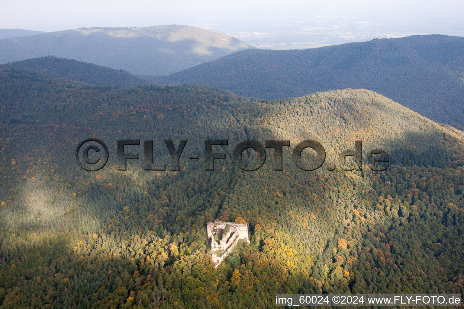 Neuscharfeneck ruins in Dernbach in the state Rhineland-Palatinate, Germany out of the air