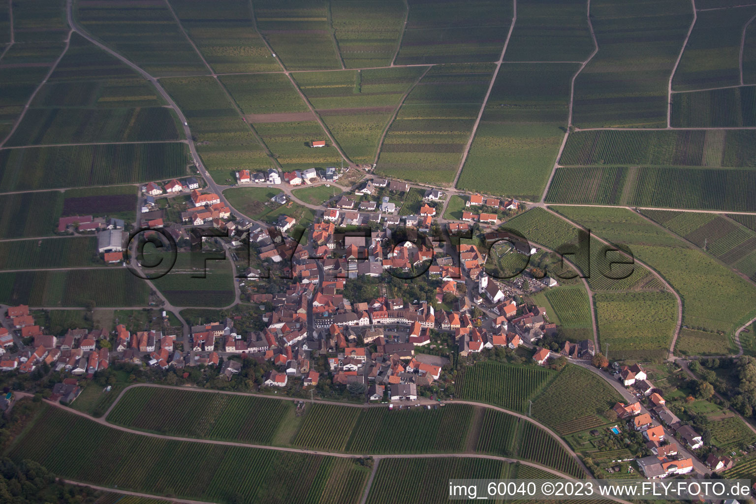 Aerial view of Weyher in der Pfalz in the state Rhineland-Palatinate, Germany